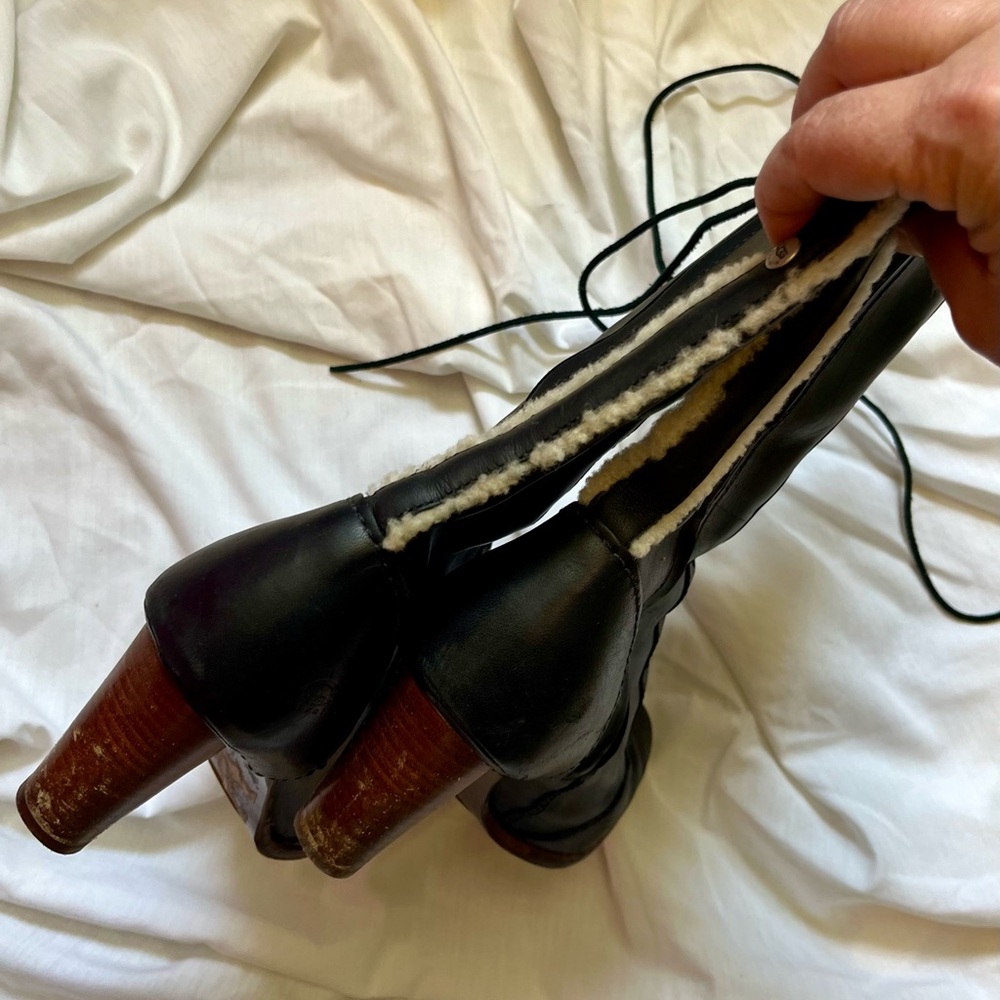 Black Leather Heeled Boots - Picture 2 of 2